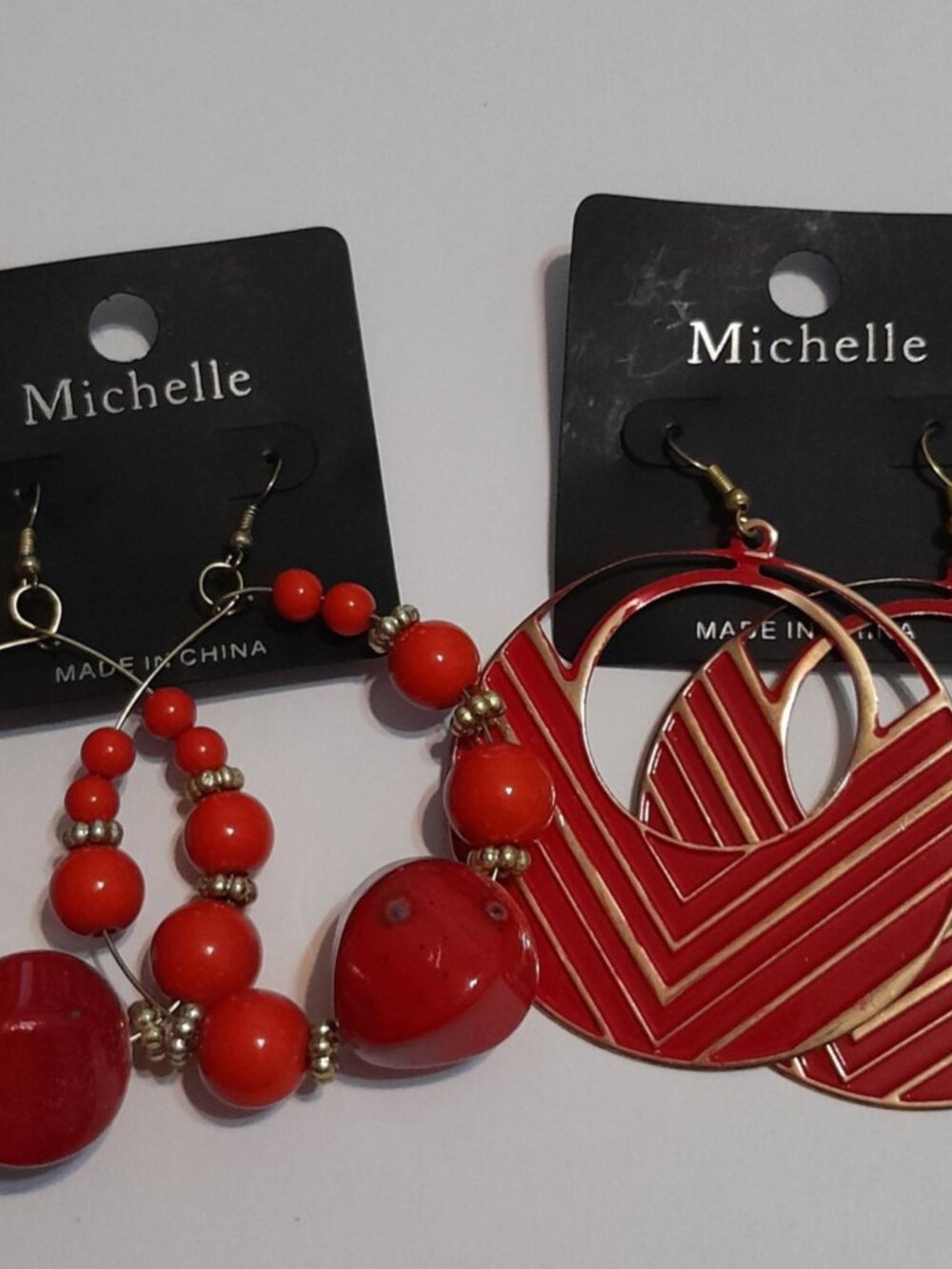Red & Gold-Tone Statement Hoop Earring Bundle – 2 Pairs